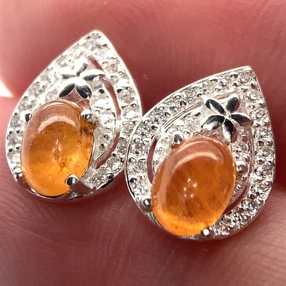 Mandarin Spessartine 1.90ct Platinum Finish Solid 925 Sterling Silver Earrings